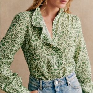 Sézane Green Blossom Chlo shirt (NWOT)
